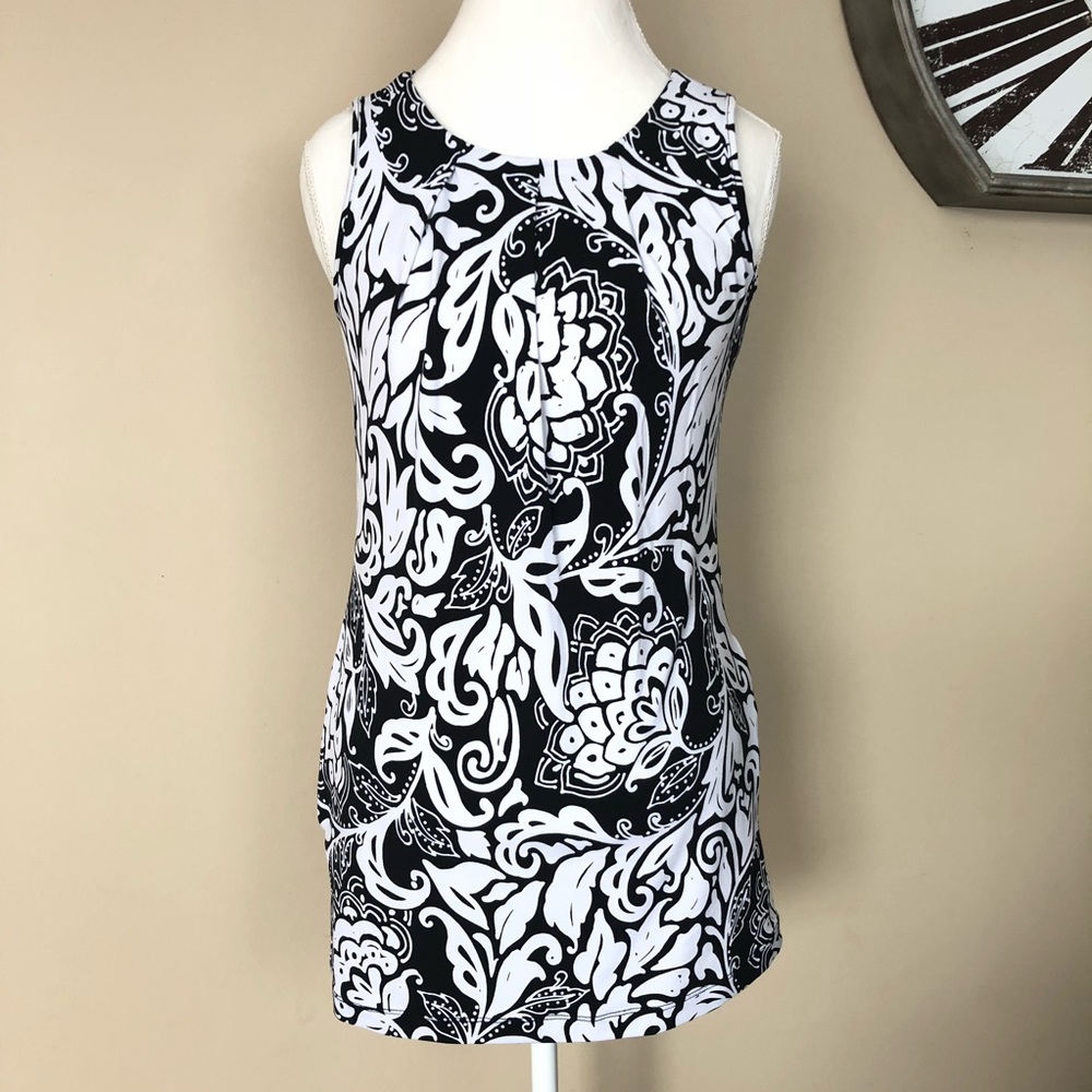 WHBM White & Black Leaf Sleeveless Dress, Size XS